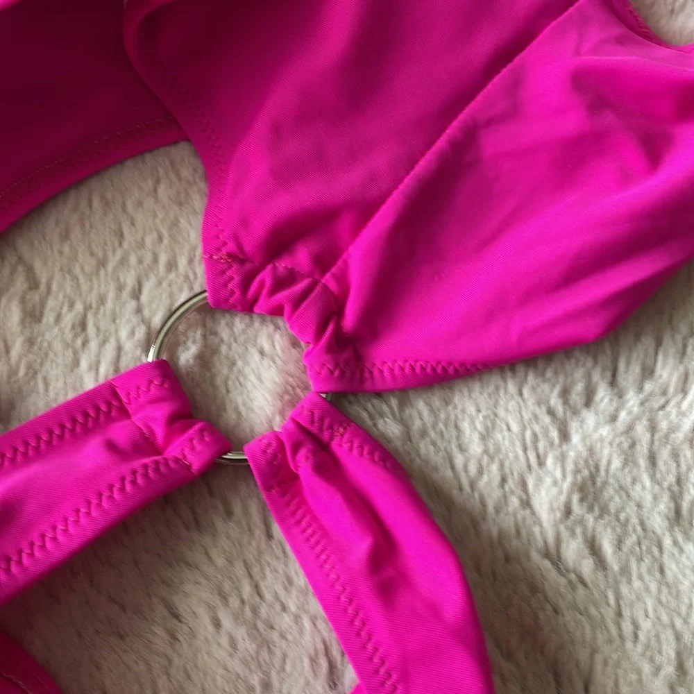 ZAFUL Pink Neon with a black Zippered top with silver hoops on side Size 6 - Picture 6 of 12